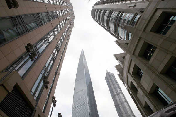 Worms Kilátás Shanghai World Financial Center Jinmao Tower Más Felhőkarcolók — Stock Fotó