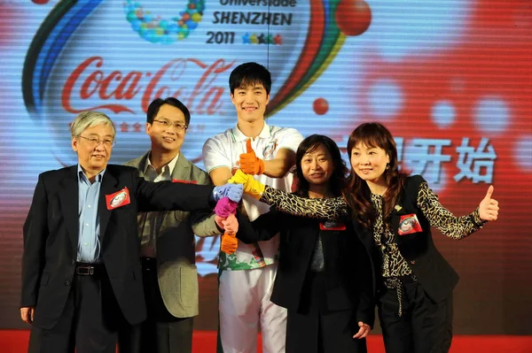 Čínský Hvězdný Hurikán Liu Xiang Centrum Offcials Vedení Coca Cola — Stock fotografie