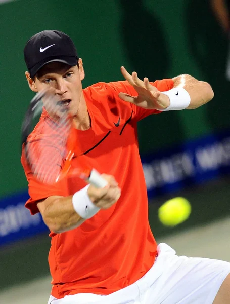 Tomas Berdych Republiki Czeskiej Zwraca Strzał Przeciwko Radek Stepanek Republiki — Zdjęcie stockowe