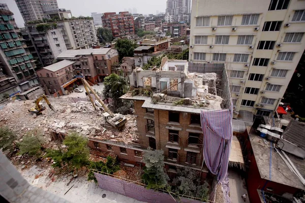 Vista Mansão Vermelha Antes Ser Desmontada Guangzhou Sul Província Chinas — Fotografia de Stock