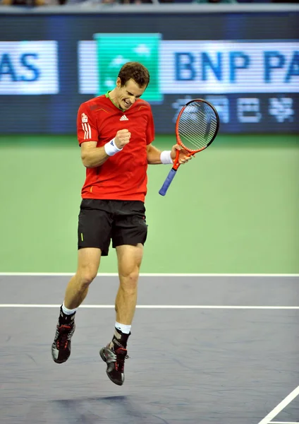 Andy Murray Gran Bretaña Celebra Victoria Sobre David Ferrer España — Foto de Stock