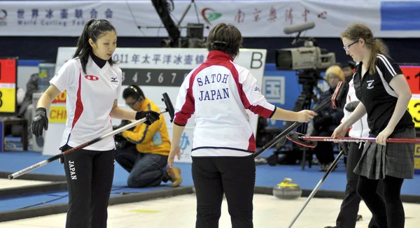 Los Jugadores Japón Representan Partido Femenino Doble Robin Contra Nueva —  Fotos de Stock