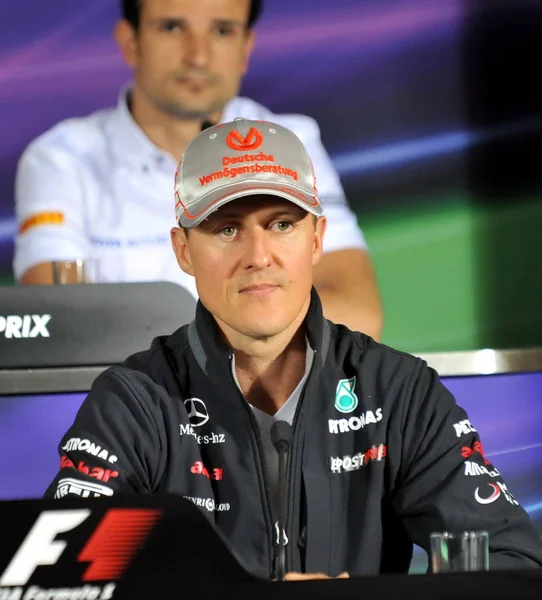 Michael Schumacher Pilote Allemand Équipe Mercedes Assiste Une Conférence Presse — Photo