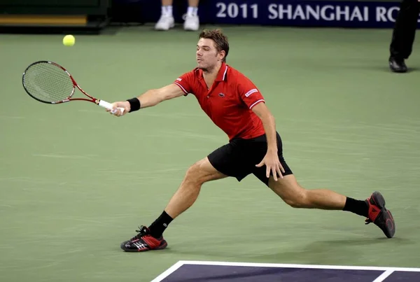 Stanislas Wawrinka Van Zwitserland Geeft Als Resultaat Een Schot Tegen — Stockfoto