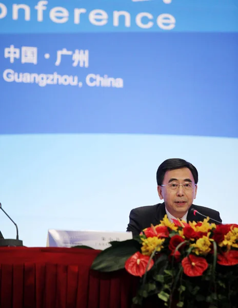 Чжу Сяодан Діючий Губернатор Провінції Гуандун Виступає Прес Конференції Міжнародної — стокове фото