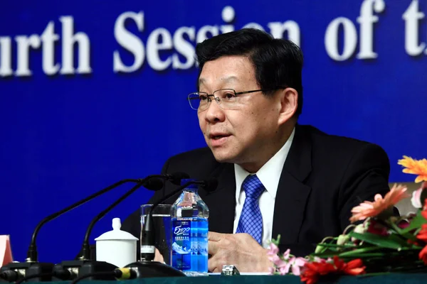Chen Deming Ministr Obchodu Číny Odpovědi Otázku Tiskové Konferenci Během — Stock fotografie