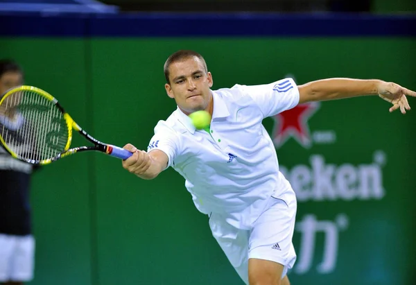 Mihail Youzhny Oroszország Visszatér Egy Lövés Juan Carlos Ferrero Spanyolország — Stock Fotó