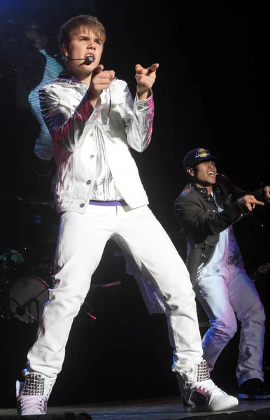 2011年5月15日 加拿大流行歌手和 歌手贾斯汀 比伯在台湾台北举行的演唱会上表演 — 图库照片