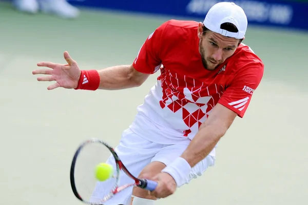 Jurgen Melzer Áustria Retorna Tiro Contra Santiago Giraldo Colômbia Sua — Fotografia de Stock