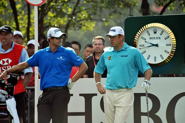 Lee Westwood Inglaterra Derecha Habla Con Adam Scott Australia Competencia — Foto de Stock