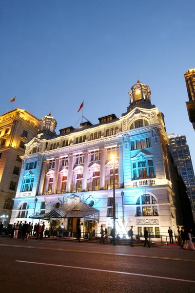 Éjszakai Kilátás Waldorf Astoria Shanghai Bund Hotel Itt Shanghai Kína — Stock Fotó
