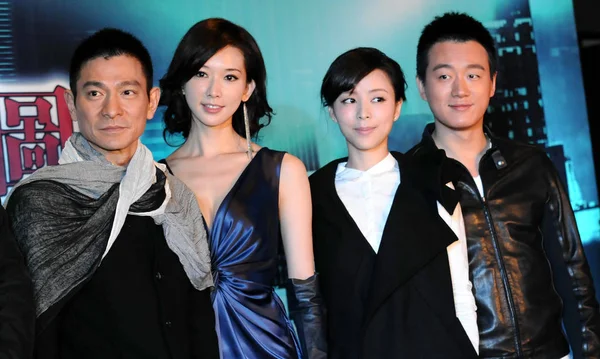 Soldan Sağa Hong Konglu Şarkıcı Aktör Andy Lau Tayvanlı Model — Stok fotoğraf