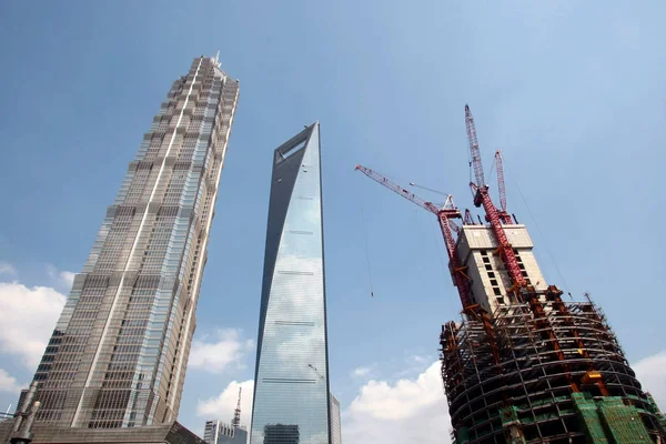 Torre Shanghai Derecha Está Construcción Junto Torre Jinmao Centro Centro —  Fotos de Stock