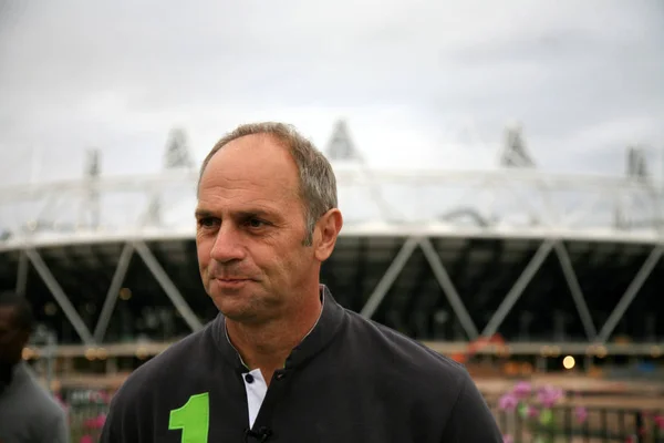 Campeón Olímpico Remo Sir Steve Redgrave Inglaterra Visita Parque Olímpico —  Fotos de Stock