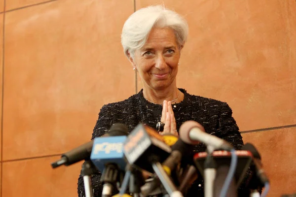 Ministra Das Finanças Francesa Christine Lagarde Discursa Uma Coletiva Imprensa — Fotografia de Stock