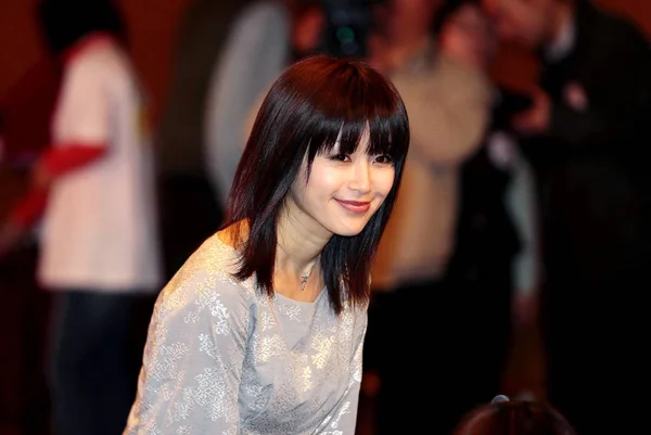9年对吸毒罪供认不讳的日本女星酒井纪子出席了2011年4月7日在中国北京举行的禁药运动启动仪式 — 图库照片
