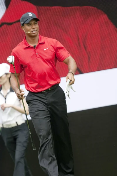 Superstar Del Golf Statunitense Tiger Woods Conduce Una Clinica Golf — Foto Stock