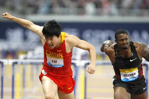 Star Hurdlers Liu Xiang Della Cina Sinistra David Oliver Degli — Foto Stock