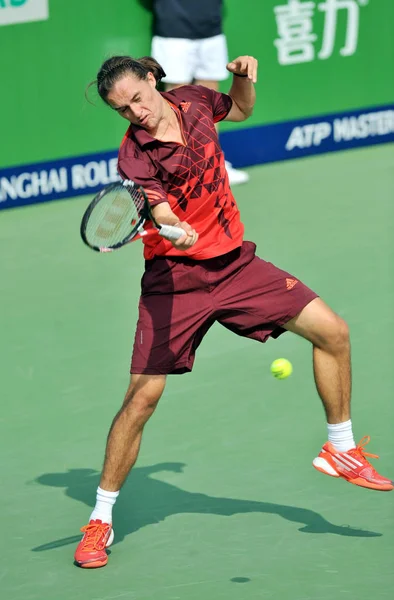 Alexandr Dolgopolov Ucrania Devuelve Tiro Contra Albert Ramos España Partido — Foto de Stock