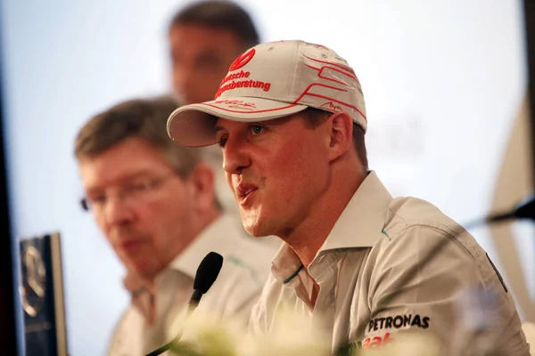 Pilota Tedesco Michael Schumacher Del Team Mercedes Interviene Una Conferenza — Foto Stock