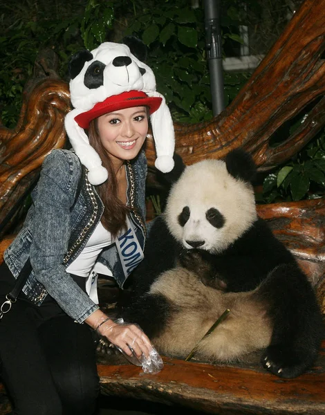 Uma Beleza 51St Miss Concurso Internacional Posa Com Panda Base — Fotografia de Stock