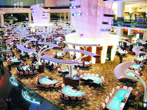 Esta Foto Sin Fecha Los Turistas Juegan Casino Sands Macao — Foto de Stock