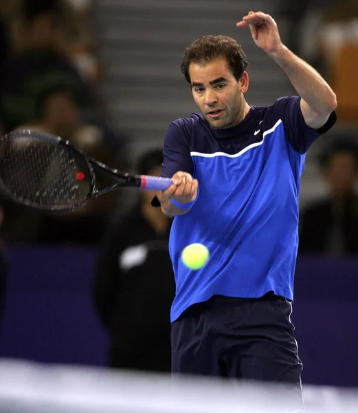 Pete Sampras Amerikas Returnerar Ett Skott 2011 Vänner International Tennis — Stockfoto