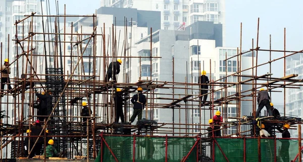 Echafaudage Travailleurs Chinois Sur Chantier Construction Projet Résidentiel Pékin Chine — Photo