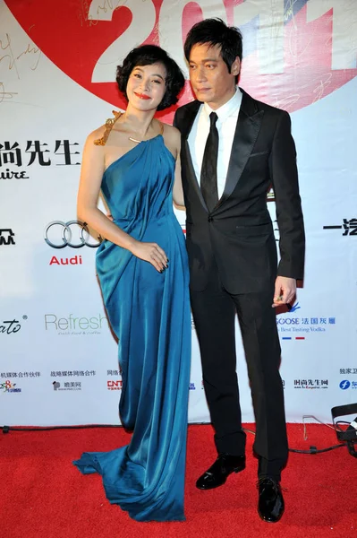 Hong Kogn Ator Gallen Law Leung Sua Esposa Atriz Yan — Fotografia de Stock