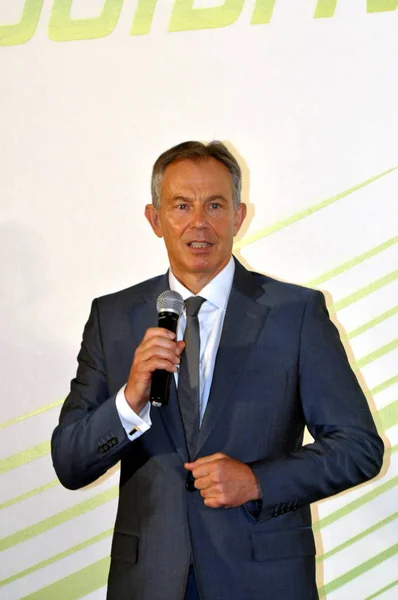 Eski Ngiltere Başbakanı Tony Blair Konuşuyor Ormanları Koruma Sefer Sırasında — Stok fotoğraf