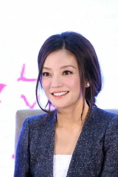 Китайская Актриса Вики Чжао Zhao Wei Улыбается Время Пресс Конференции — стоковое фото