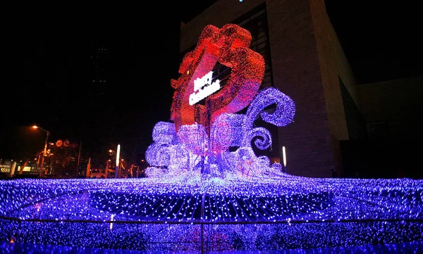 Uma Decoração Luz Com Tema Natal Fica Deji Plaza Cidade — Fotografia de Stock