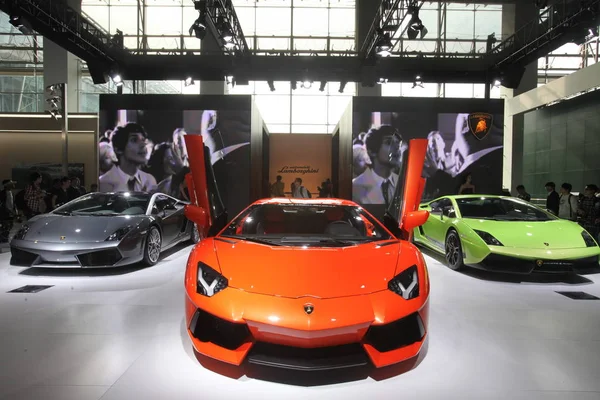 File Vista Del Stand Lamborghini Durante Una Exposición Automóviles Guangzhou — Foto de Stock