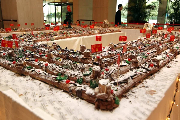 068 Metre Uzunluğunda Yule Günlük Kek Şangay Pudong Shangri Otel — Stok fotoğraf