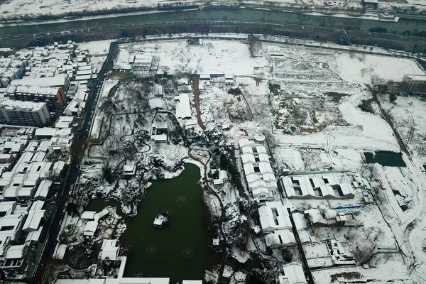 Вид Воздуха Сад Юйюань Покрытый Снегом Городе Нанкин Провинция Цзянсу — стоковое фото