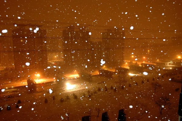 Residentiële Flatgebouwen Zijn Zien Een Zware Sneeuw Peking China Zondag — Stockfoto