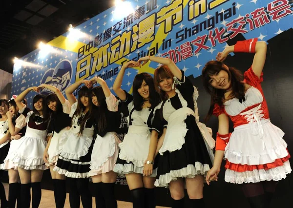 Cosplay Girls Pose Opening Ceremony Japan Anime Festival Shanghai China —  Fotos de Stock