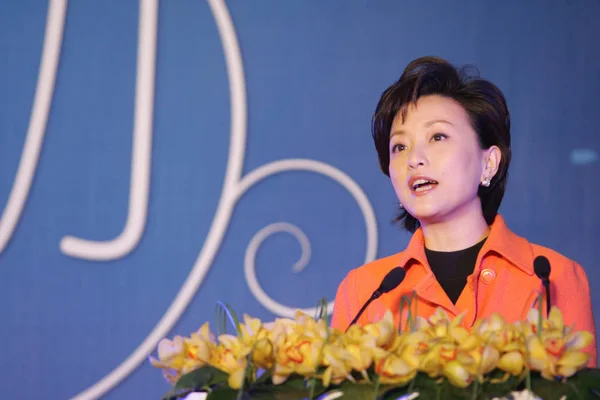 太陽メディア投資ホールディングスの会長であるヤン Lan 北京におけるサン メディアと Pplive の協力を発表する式典で講演し 1月18日 2010 — ストック写真