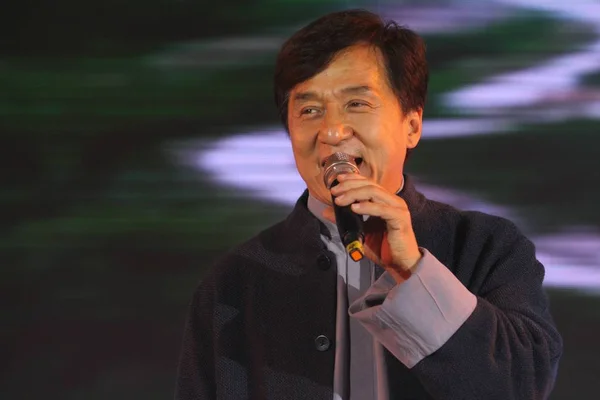 Ator Hong Kong Jackie Chan Apresenta Durante Concerto Wuhan Província — Fotografia de Stock