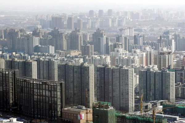 Vista Las Masas Edificios Oficinas Apartamentos Residenciales Beijing China Enero — Foto de Stock