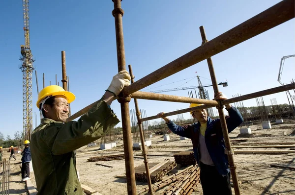 Ponteggio Dei Lavoratori Cinesi Sul Cantiere Progetto Residenziale Pechino Cina — Foto Stock