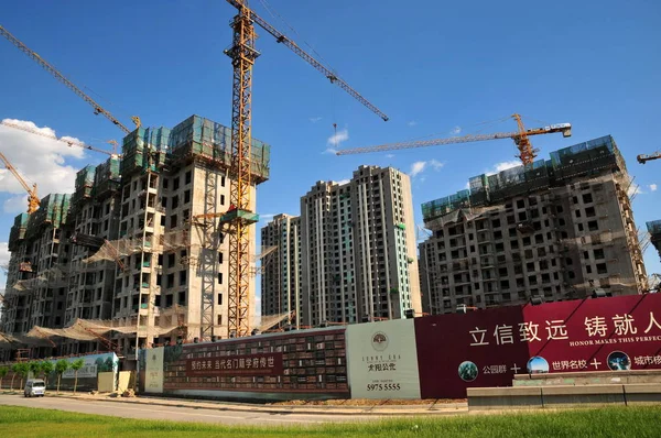 Budynki Mieszkalne Budowie Miejscu Pracy Projektu Mieszkaniowego Pekinie Chiny Maja — Zdjęcie stockowe