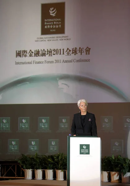 Christine Lagarde Amministratore Delegato Del Fmi Fondo Monetario Internazionale Tiene — Foto Stock