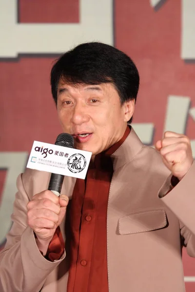 Superstar Del Kungfu Hong Kong Jackie Chan Parla Durante Evento — Foto Stock