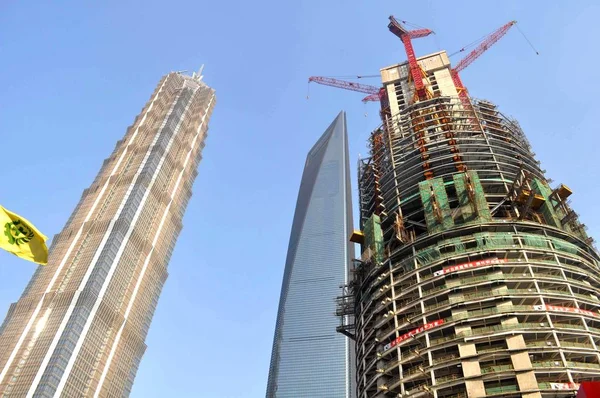 Vista Del Sitio Construcción Torre Shanghai Que Futuro Edificio Más —  Fotos de Stock