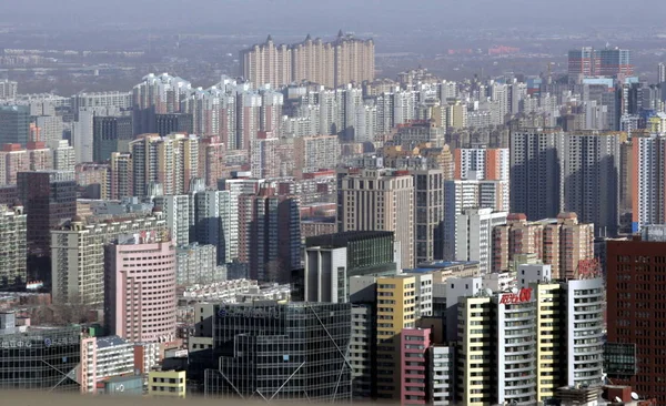 Vista Das Massas Escritórios Prédios Residenciais Pequim China Janeiro 2010 — Fotografia de Stock