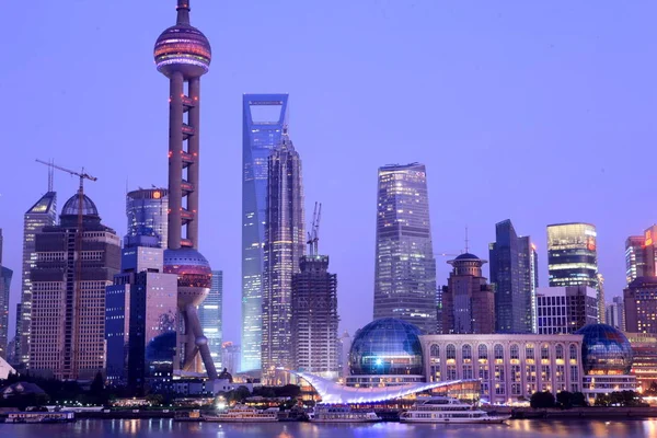 Vista Noturna Rio Huangpu Oriental Pearl Tower Jinmao Tower Shanghai — Fotografia de Stock