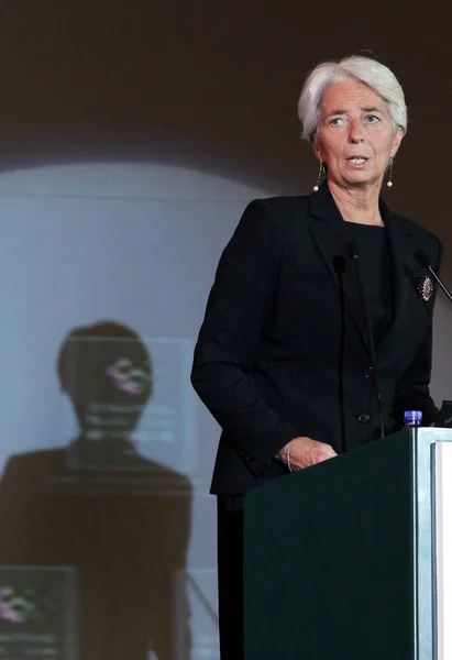 Christine Lagarde Verkställande Direktör För Imf Internationella Valutafonden Levererar Ett — Stockfoto