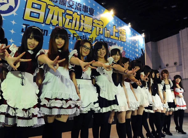 Косплей Девушки Позируют Время Церемонии Открытия Японского Фестиваля Аниме Шанхае — стоковое фото