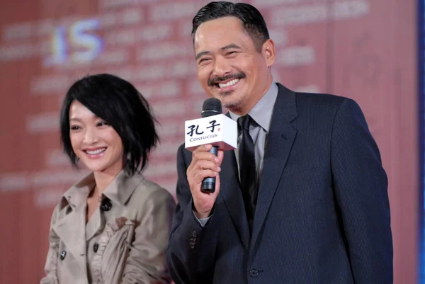 Attore Hong Kong Chow Yun Fat Destra Attrice Cinese Zhou — Foto Stock